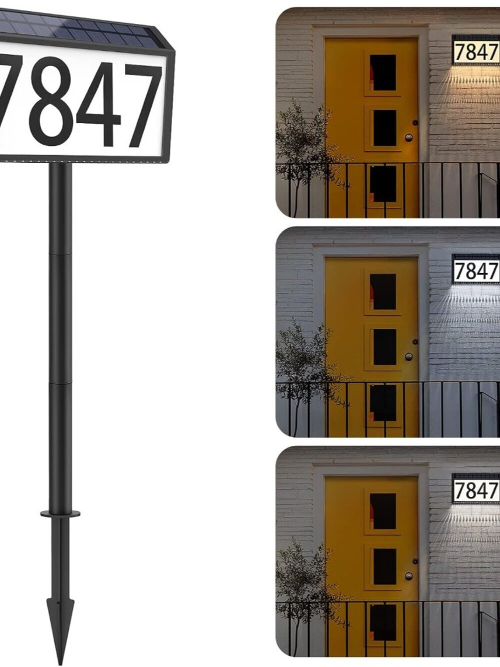 Solar Powered Address Sign House Number Waterproof 3-Light Modes